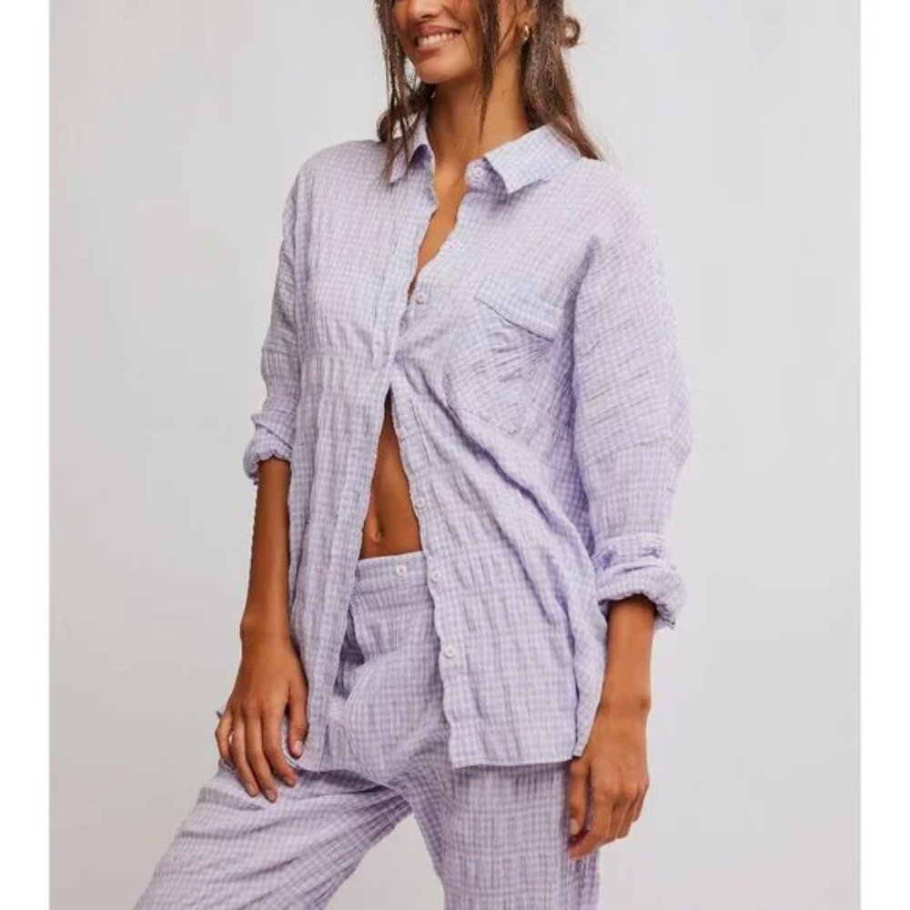 Free People Cloud Ten Sleep Shirt / Lilac Combo NWT - (S) - Picture 2 of 3